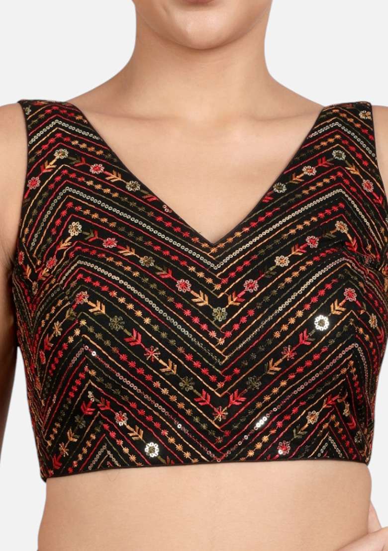 Multicolor Embroidery Silk Blouse - Indya