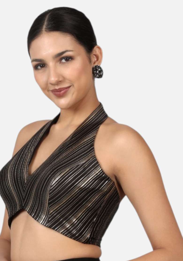 Black Gold Plain Silk Blouse - Indya
