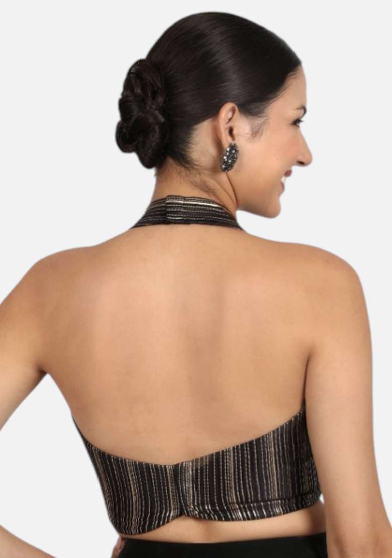 Black Gold Plain Silk Blouse - Indya