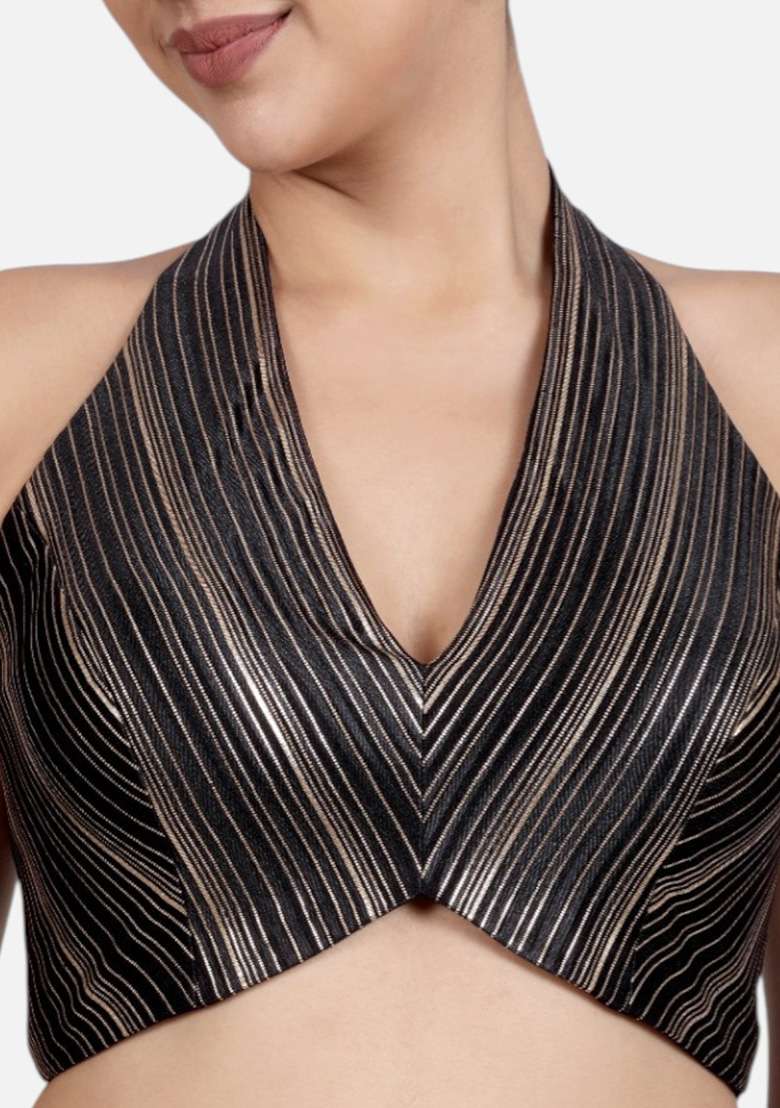 Black Gold Plain Silk Blouse - Indya