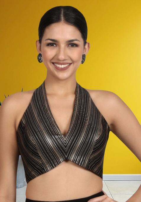 Black Gold Plain Silk Blouse