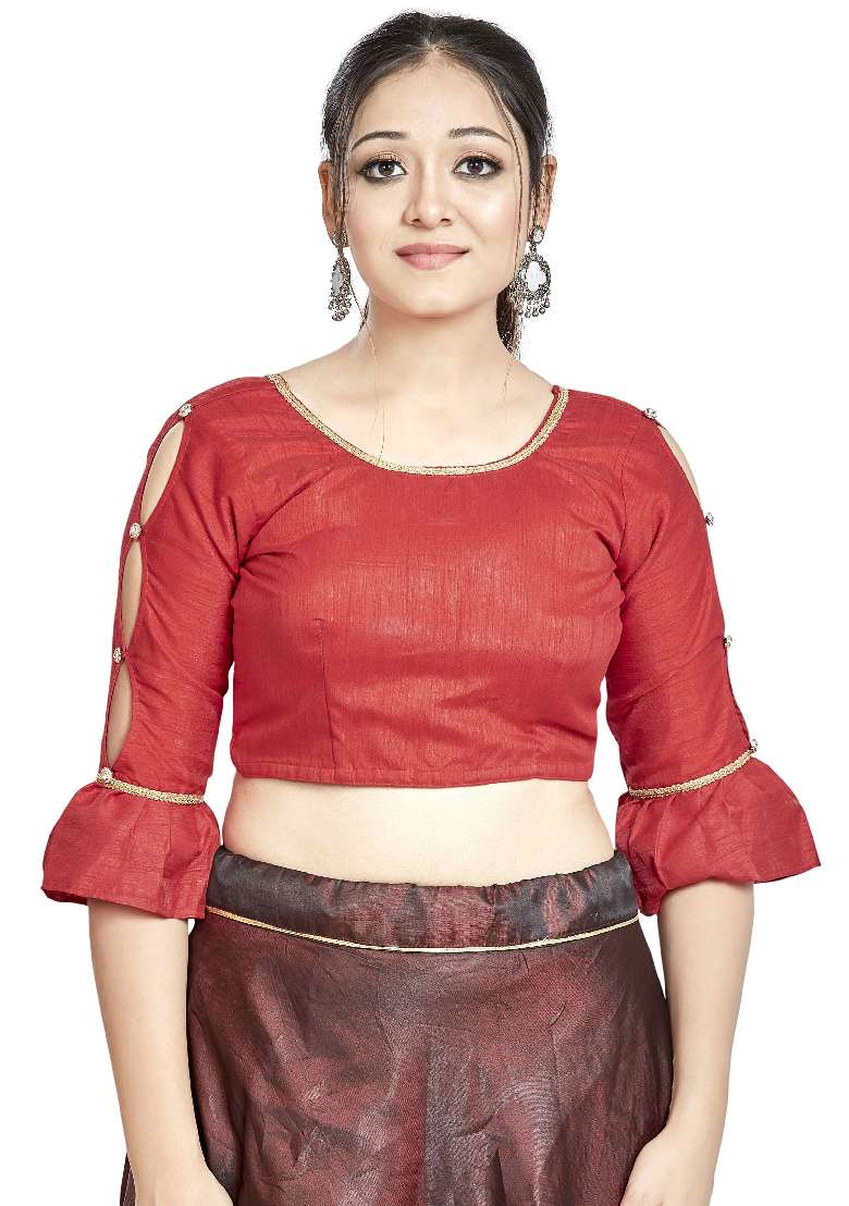 Red Motif Art Silk Blouse - Indya