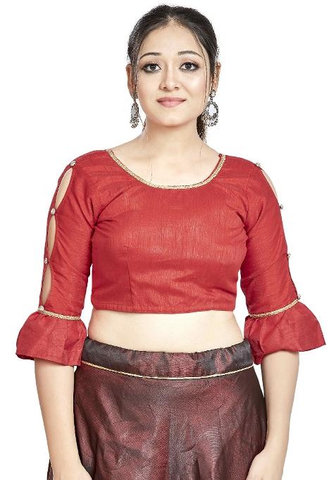 Red Motif Art Silk Blouse