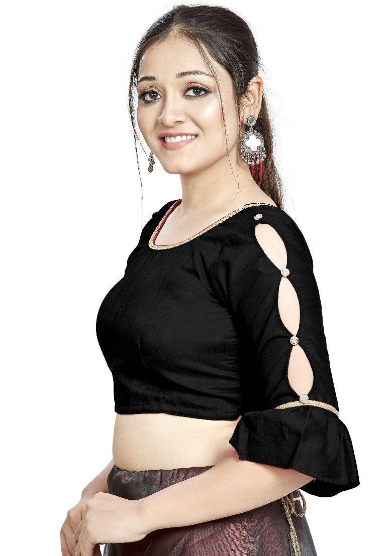 Black Motif Art Silk Blouse - Indya