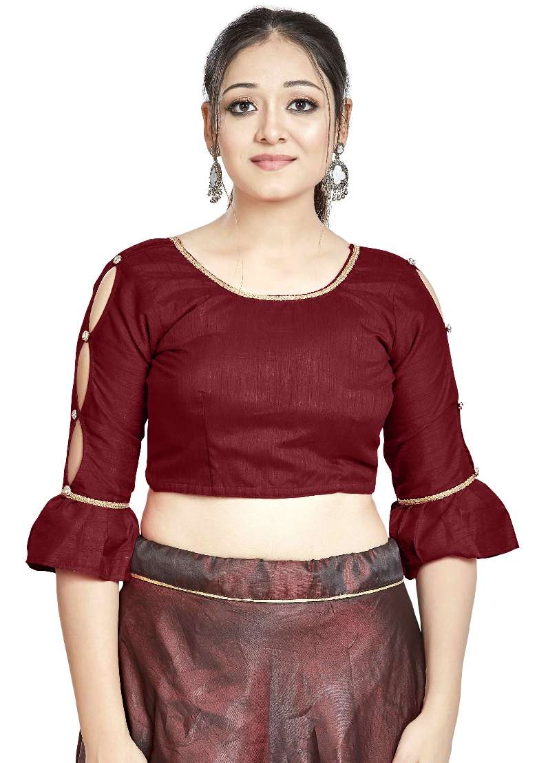 Maroon Motif Art Silk Blouse - Indya