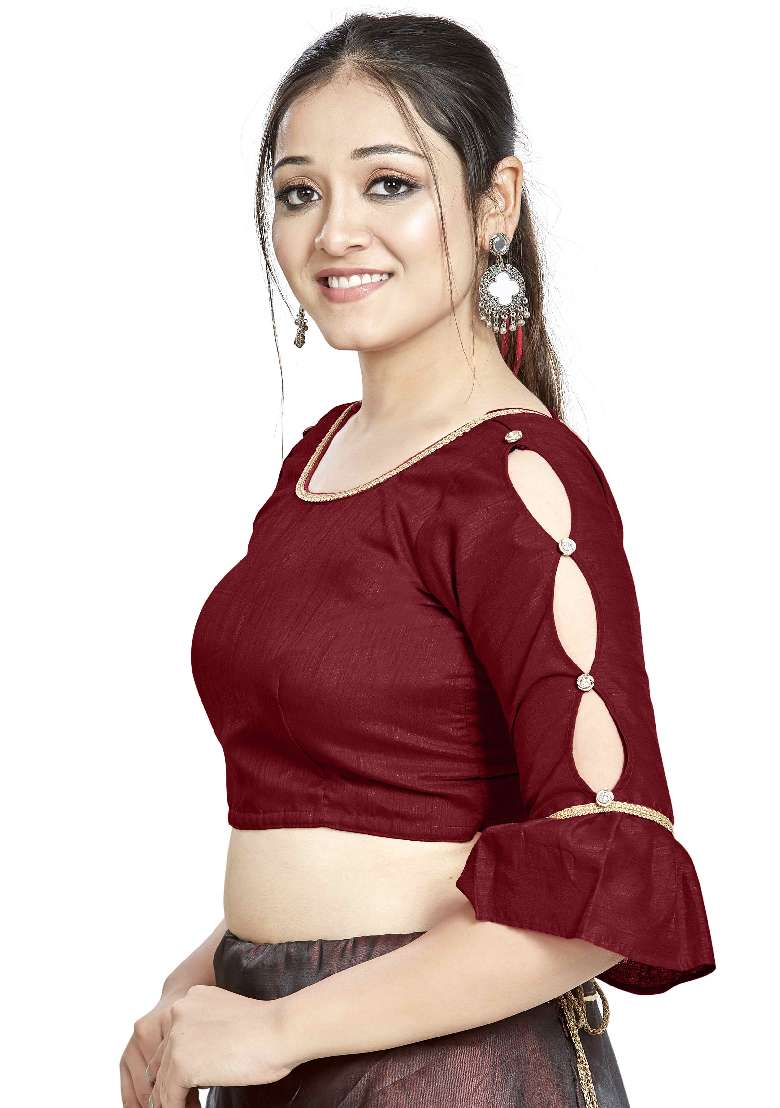 Maroon Motif Art Silk Blouse - Indya