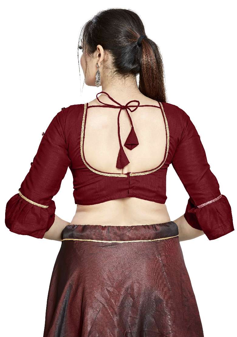 Maroon Motif Art Silk Blouse - Indya