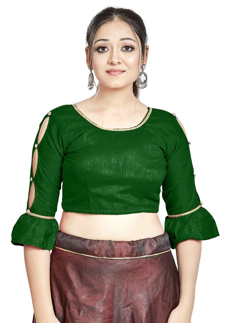 Green Motif Art Silk Blouse - Indya