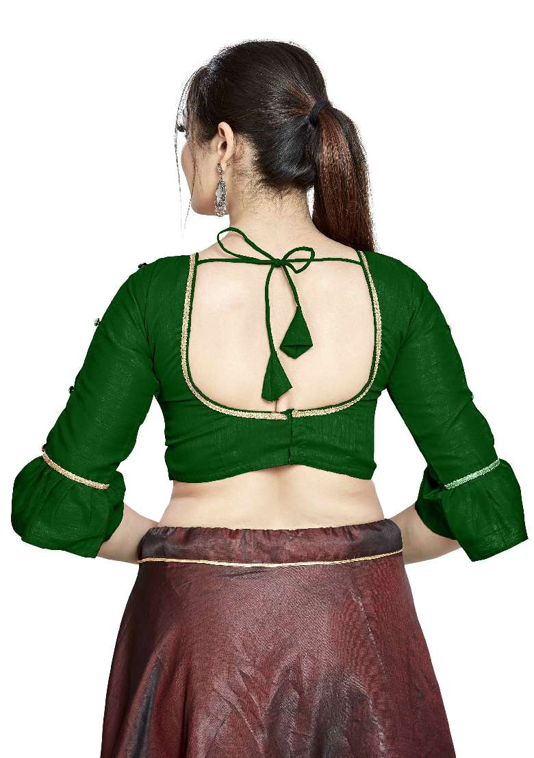 Green Motif Art Silk Blouse - Indya
