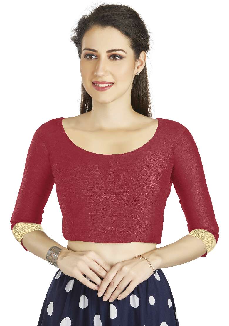 Red Motif Art Silk Blouse - Indya