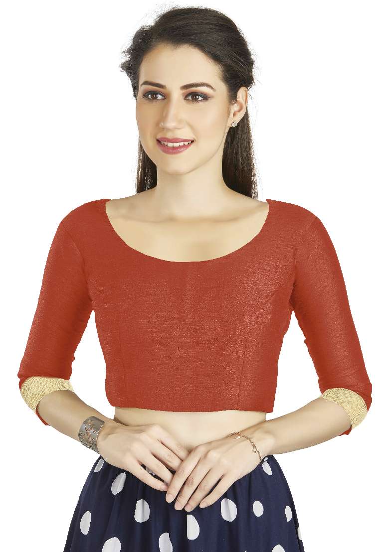 Orange Motif Art Silk Blouse - Indya