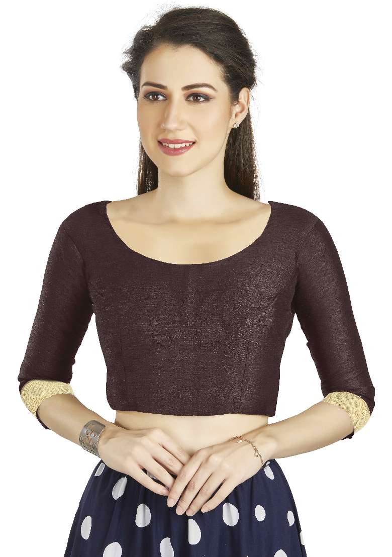 Brown Motif Art Silk Blouse - Indya