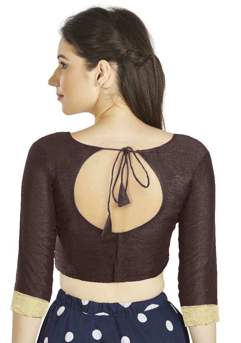 Brown Motif Art Silk Blouse - Indya