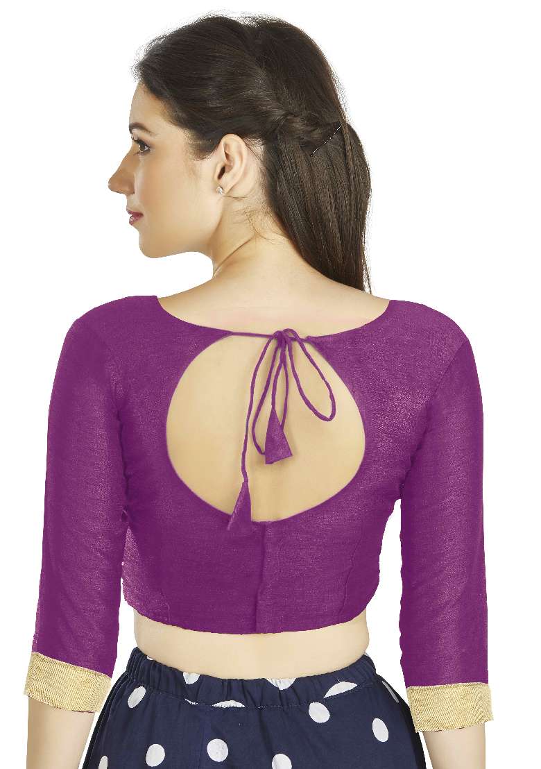 Purple Motif Art Silk Blouse - Indya