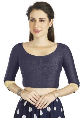 Navy Blue Motif Art Silk Blouse