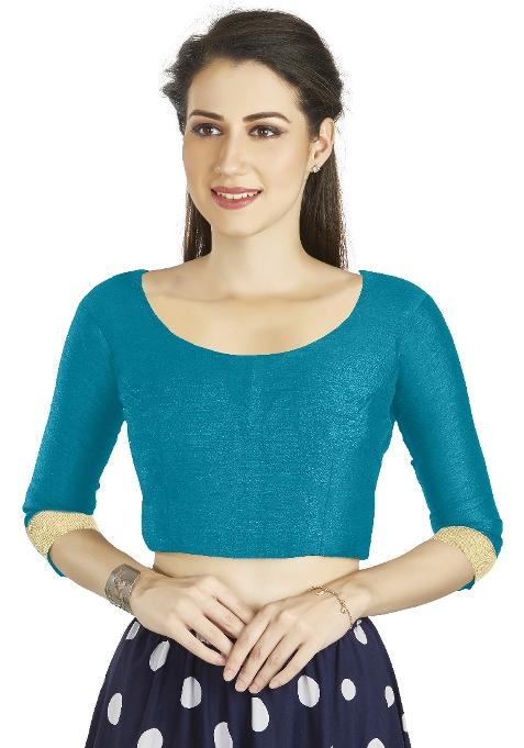 Turquoise Motif Art Silk Blouse