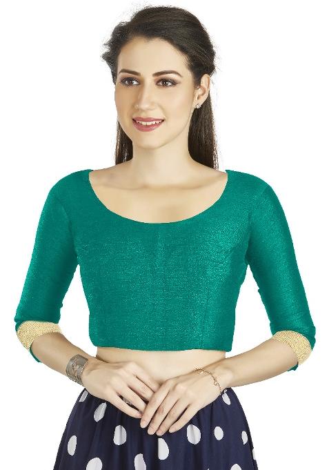 Aqua Motif Art Silk Blouse