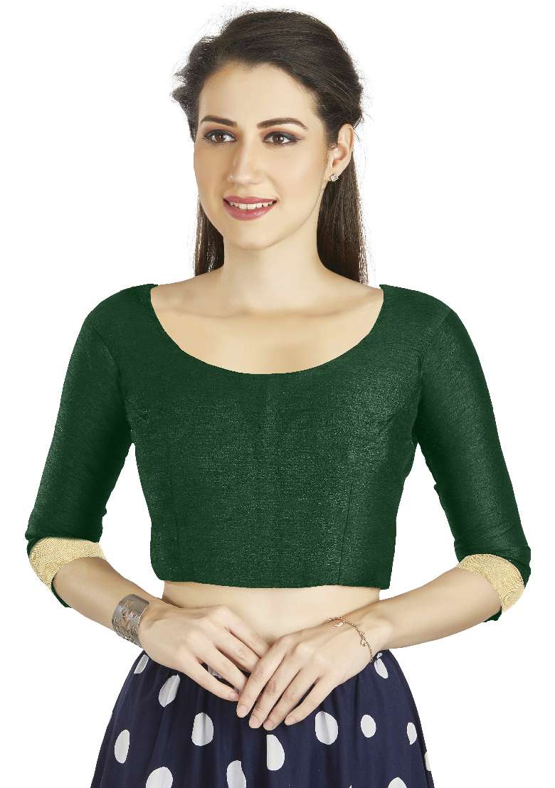 Green Motif Art Silk Blouse - Indya