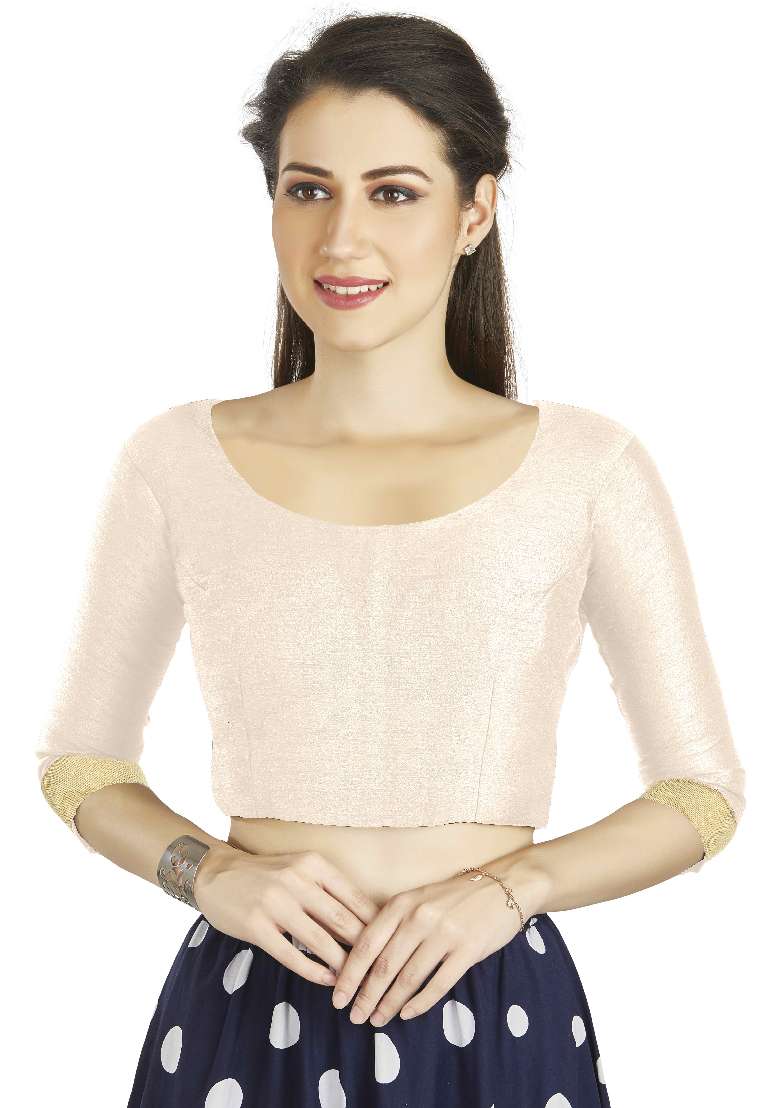 Off White Motif Art Silk Blouse - Indya