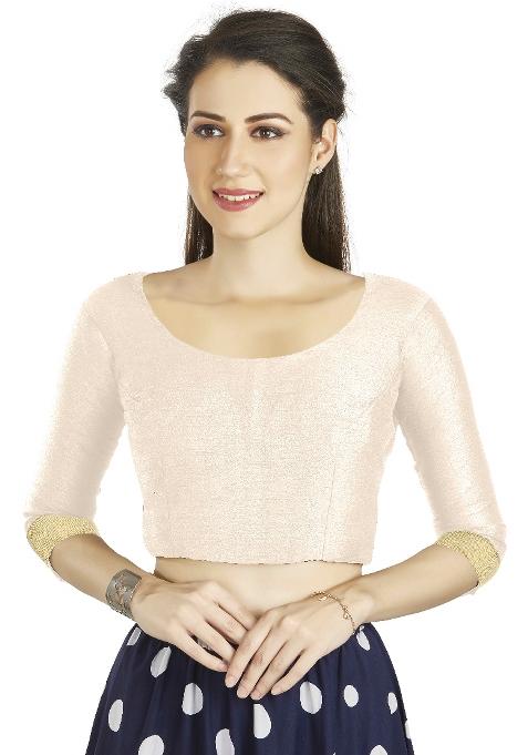 Off White Motif Art Silk Blouse