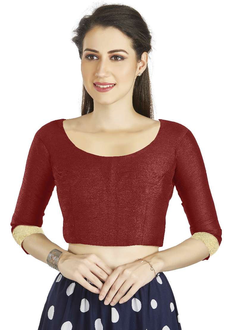 Maroon Motif Art Silk Blouse - Indya