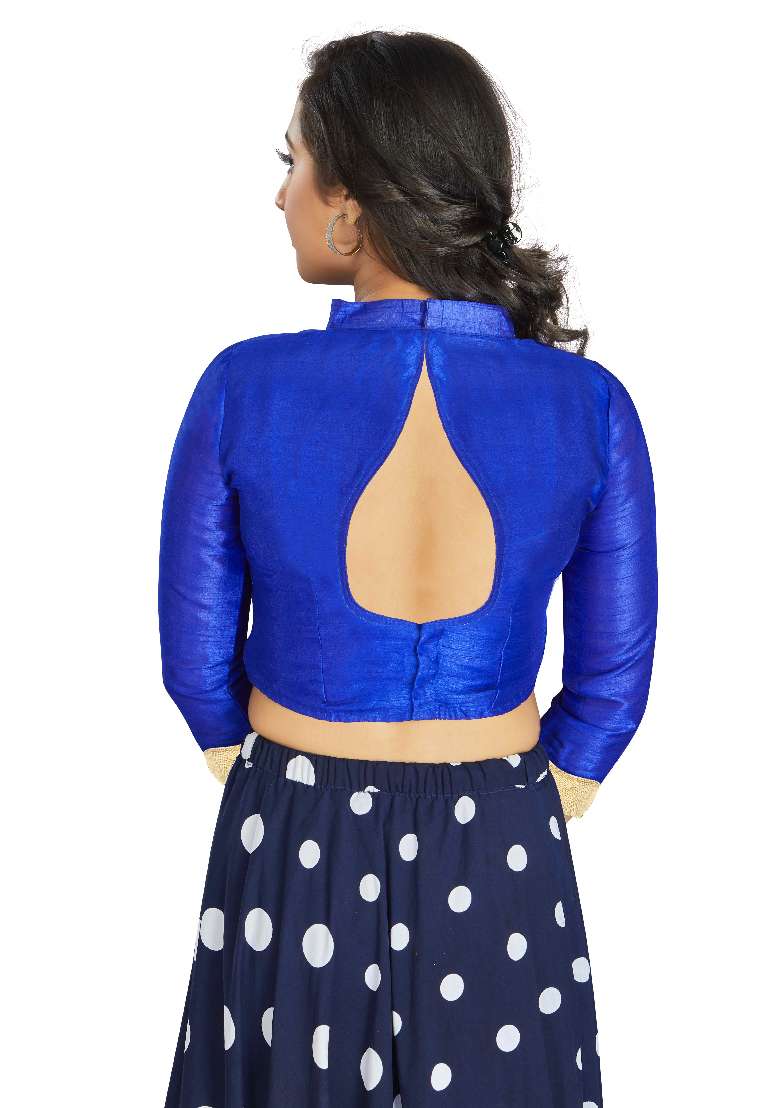 Royal Blue Motif Art Silk Blouse - Indya