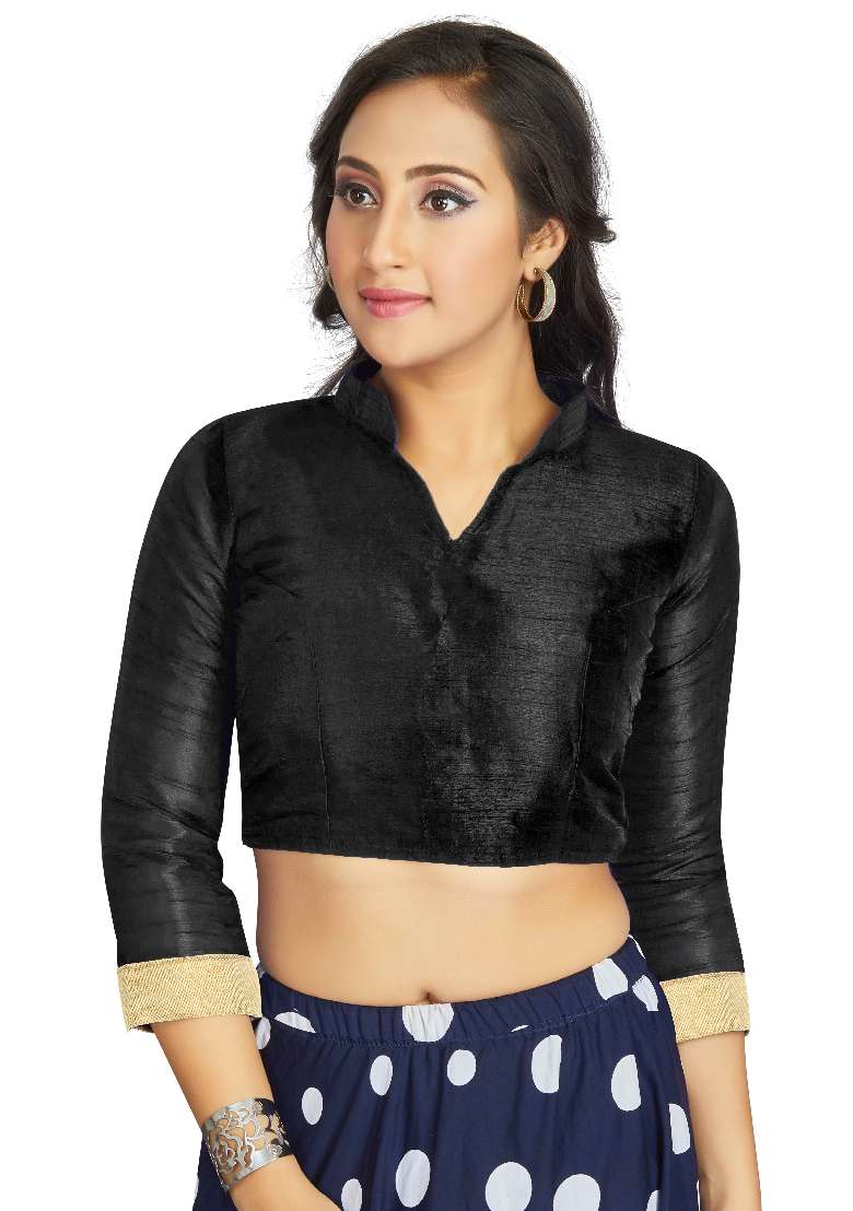Black Motif Art Silk Blouse - Indya