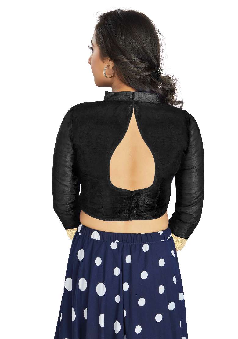 Black Motif Art Silk Blouse - Indya