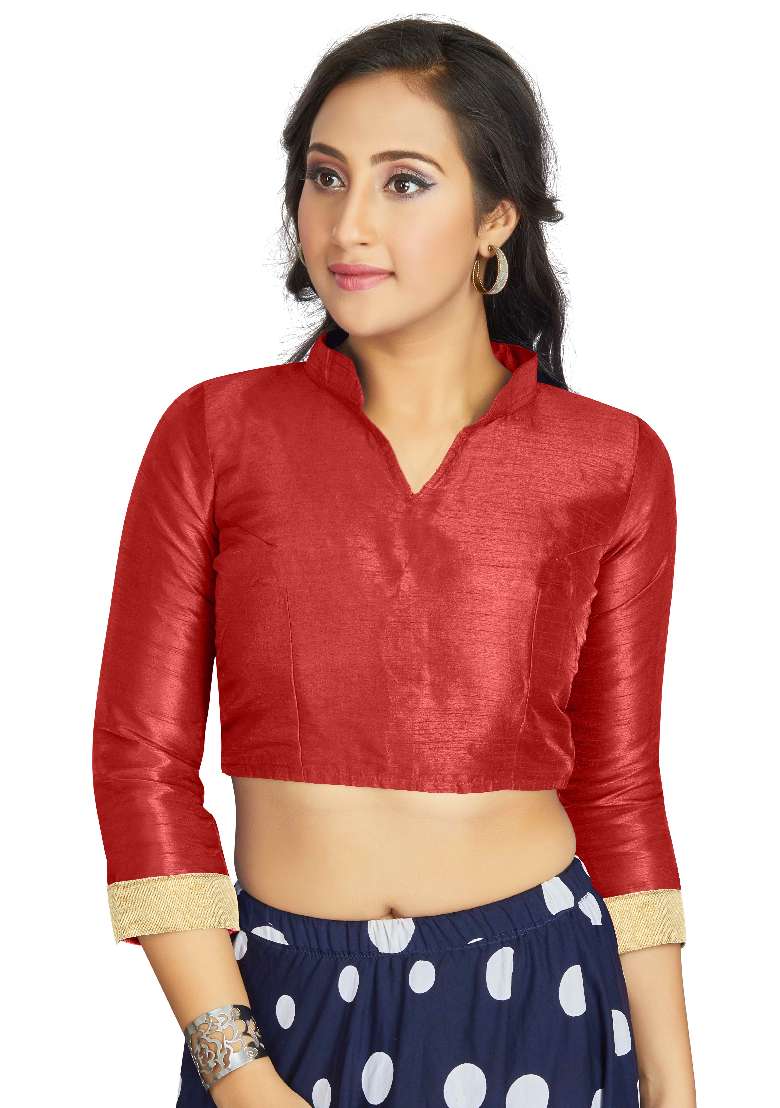 Red Motif Art Silk Blouse - Indya