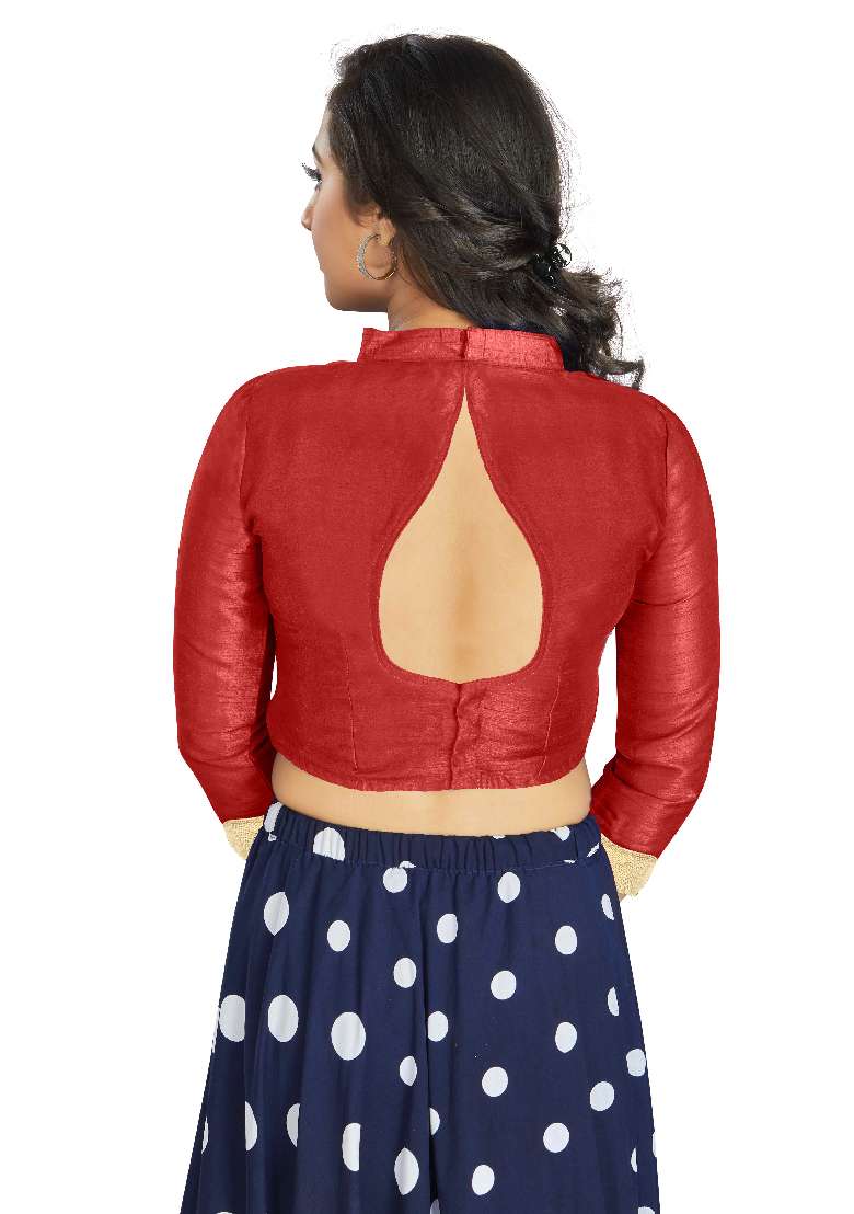 Red Motif Art Silk Blouse - Indya