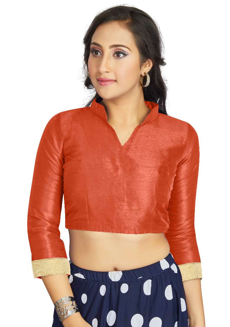 Orange Motif Art Silk Blouse - Indya
