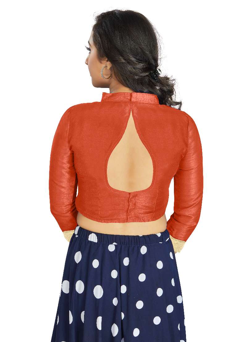 Orange Motif Art Silk Blouse - Indya