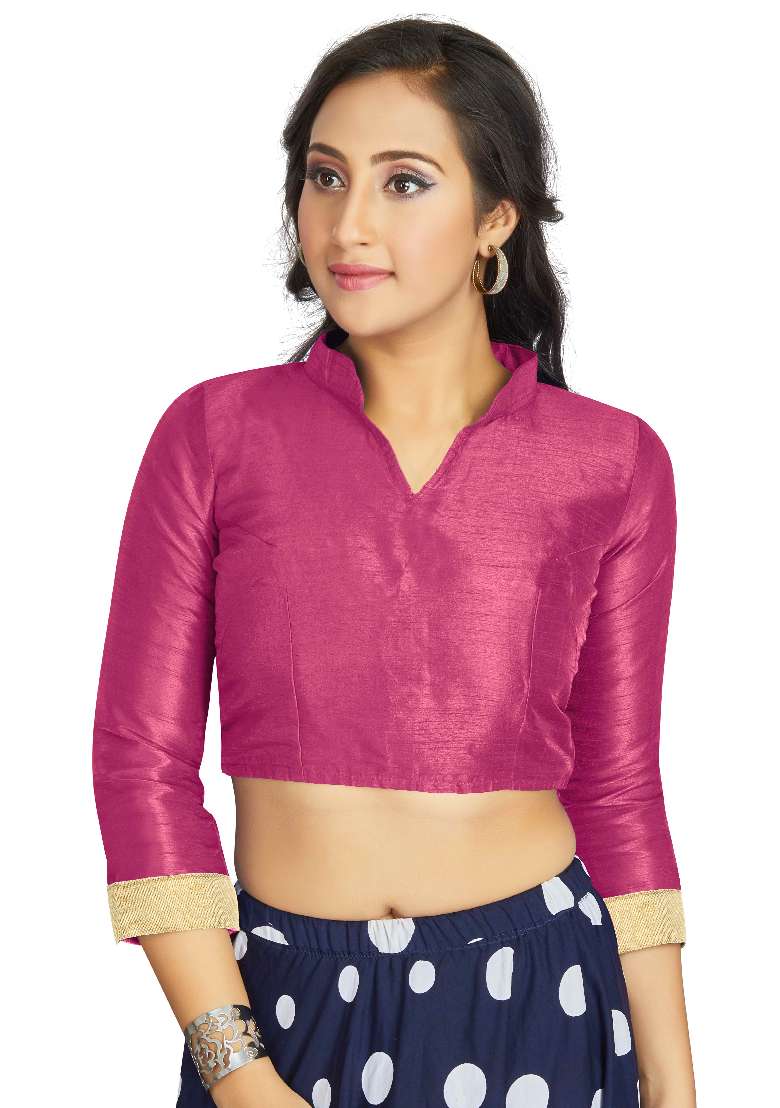 Pink Motif Art Silk Blouse - Indya