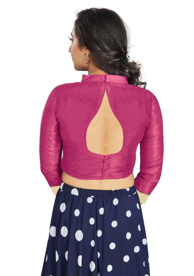 Pink Motif Art Silk Blouse - Indya