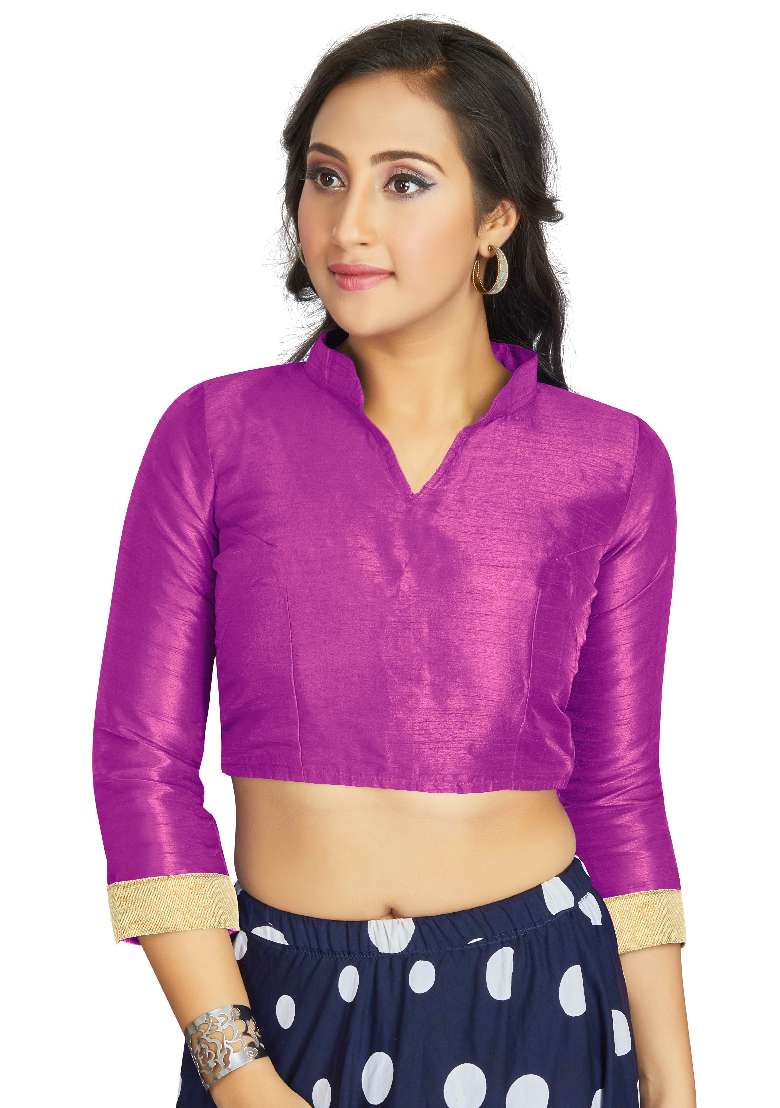 Purple Motif Art Silk Blouse - Indya