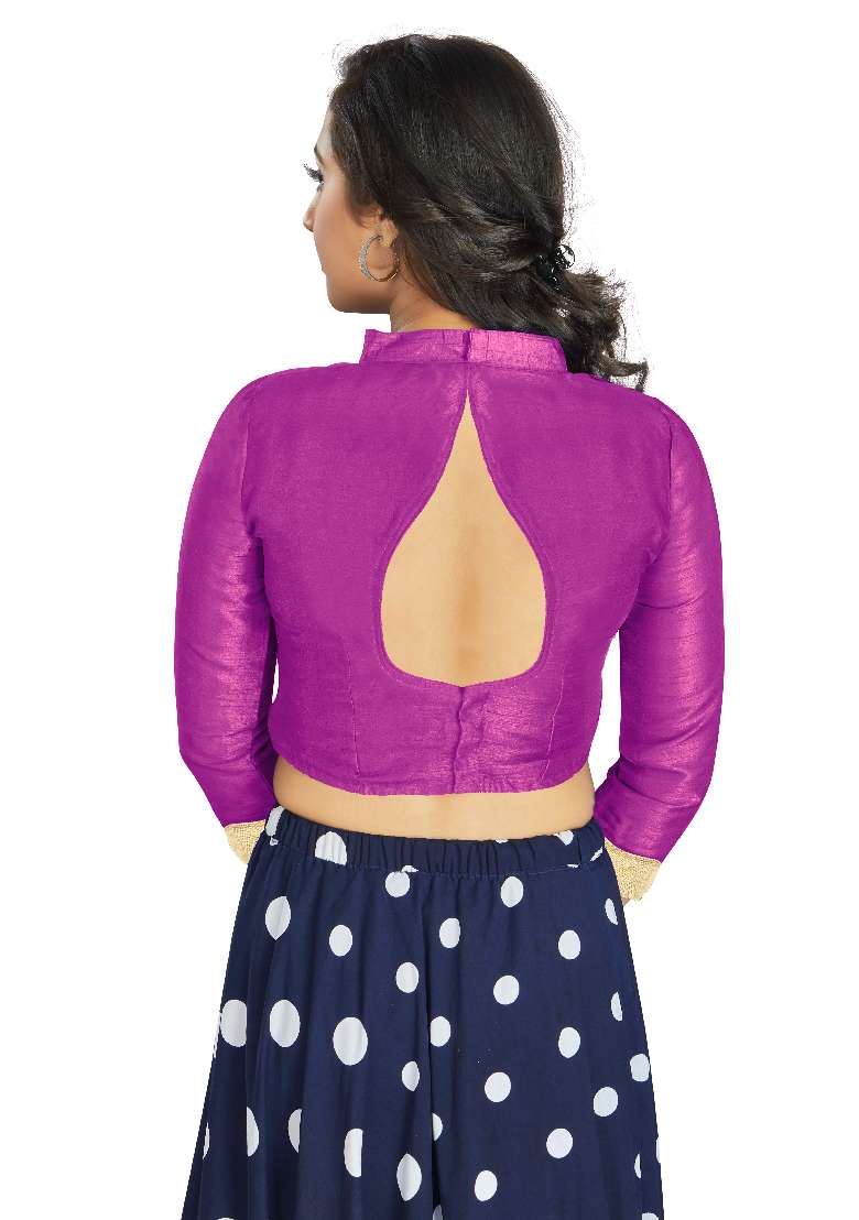 Purple Motif Art Silk Blouse - Indya