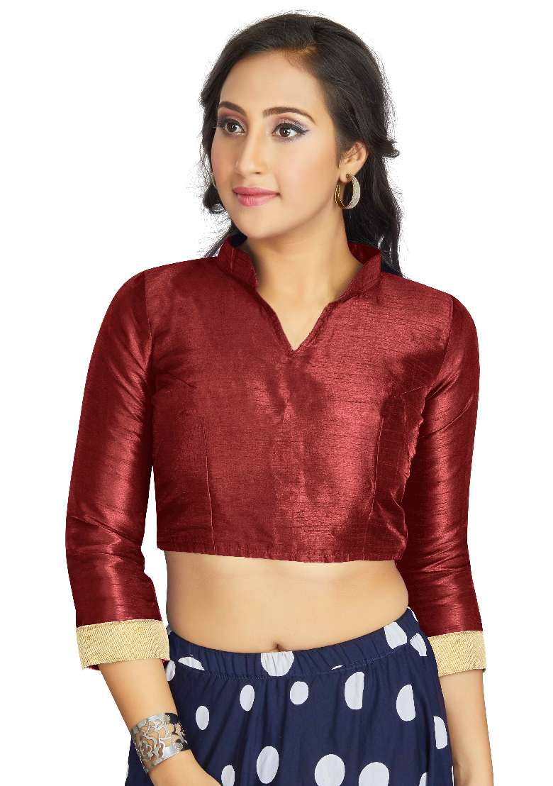 Maroon Motif Art Silk Blouse - Indya