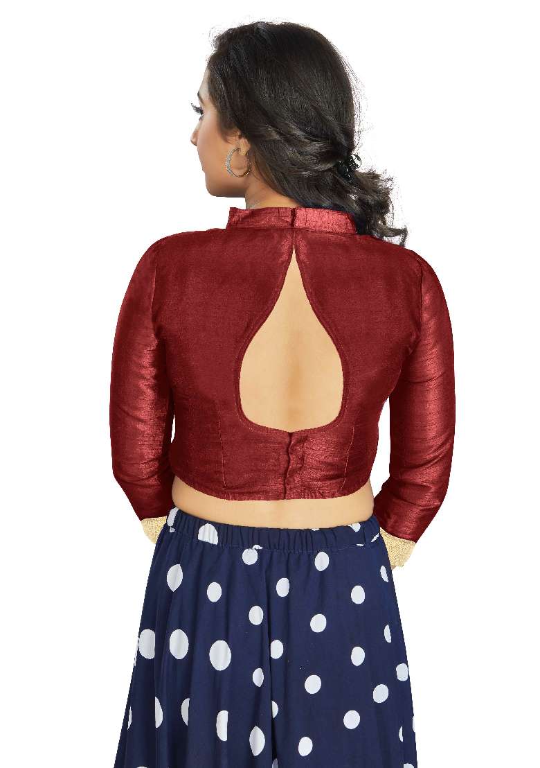 Maroon Motif Art Silk Blouse - Indya