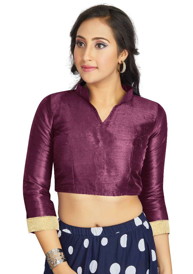 Dark Purple Motif Art Silk Blouse - Indya