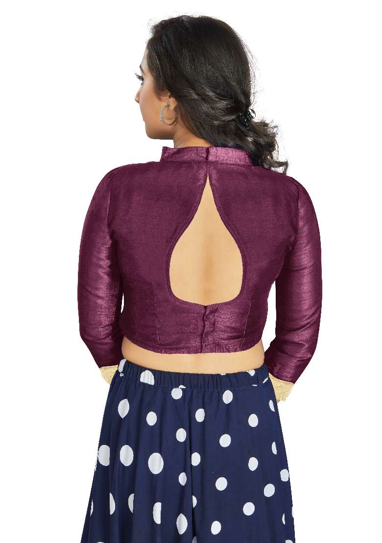 Dark Purple Motif Art Silk Blouse - Indya