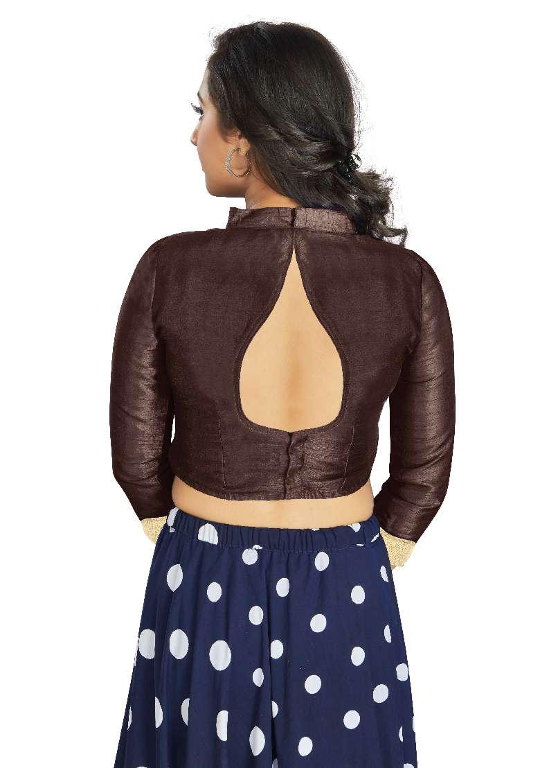 Brown Motif Art Silk Blouse - Indya