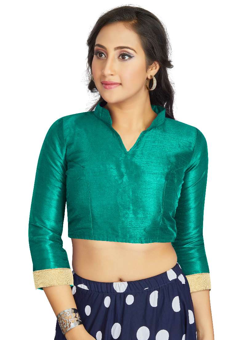 Green Motif Art Silk Blouse - Indya