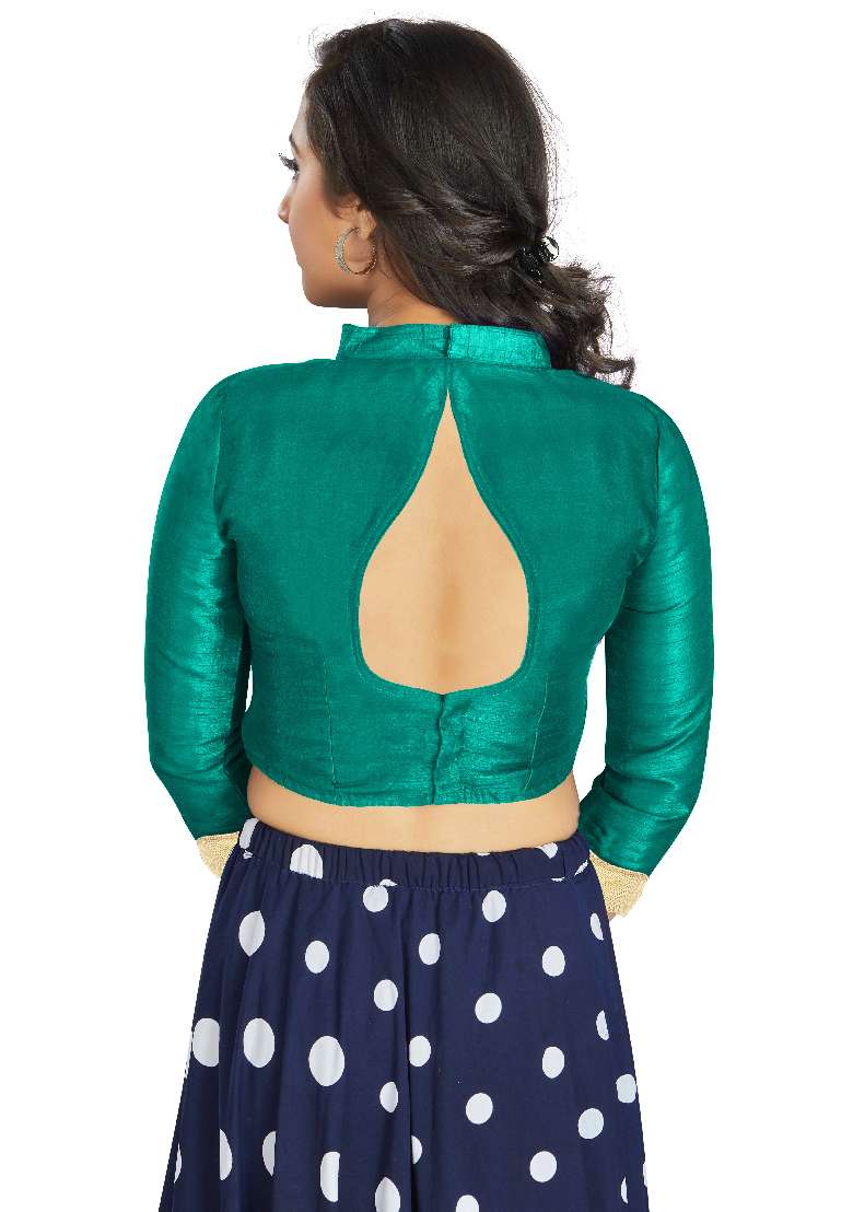 Green Motif Art Silk Blouse - Indya