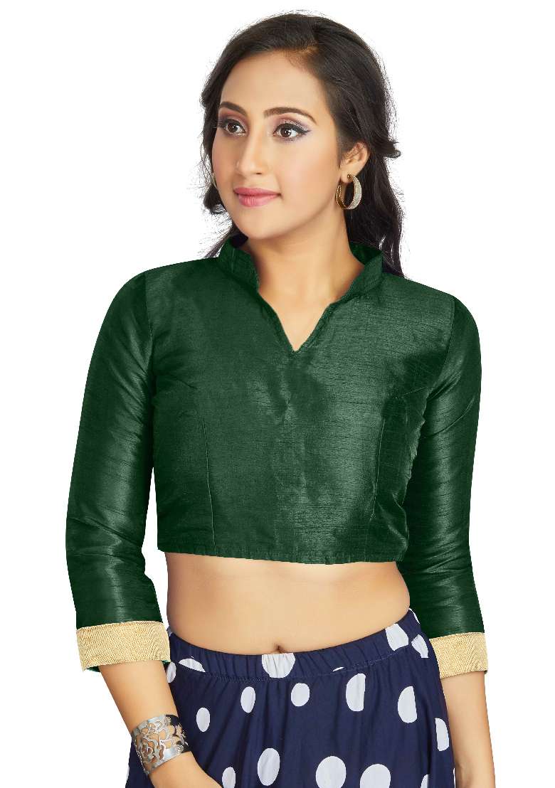 Green Motif Art Silk Blouse - Indya