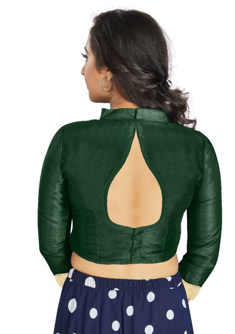 Green Motif Art Silk Blouse - Indya