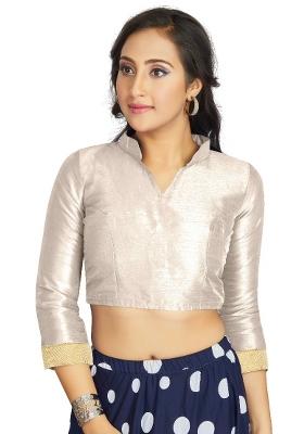 Off White Motif Art Silk Blouse - Indya