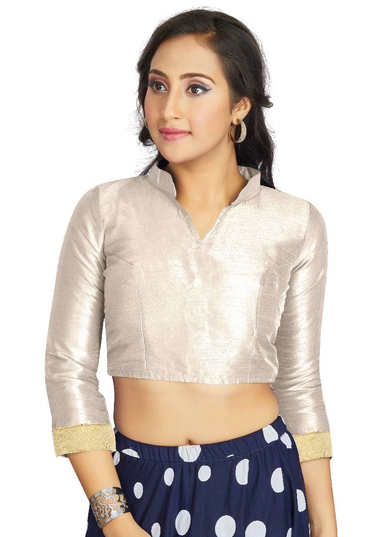 Off White Motif Art Silk Blouse - Indya