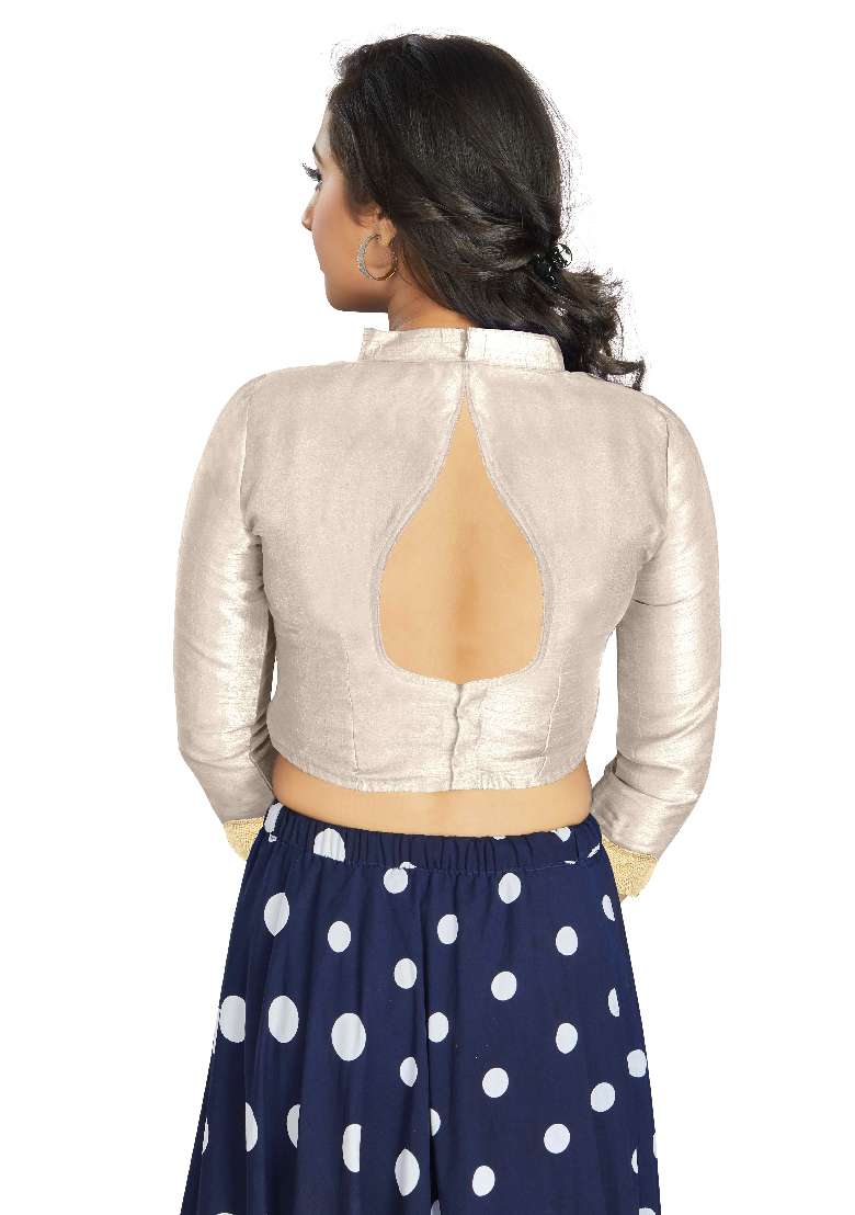 Off White Motif Art Silk Blouse - Indya