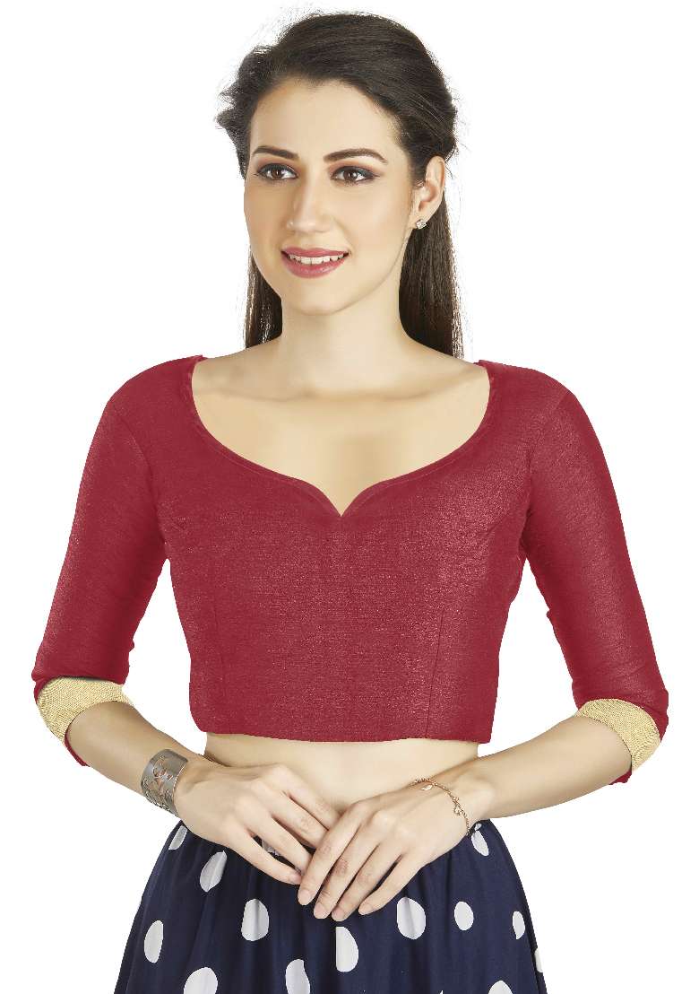 Red Motif Art Silk Blouse - Indya