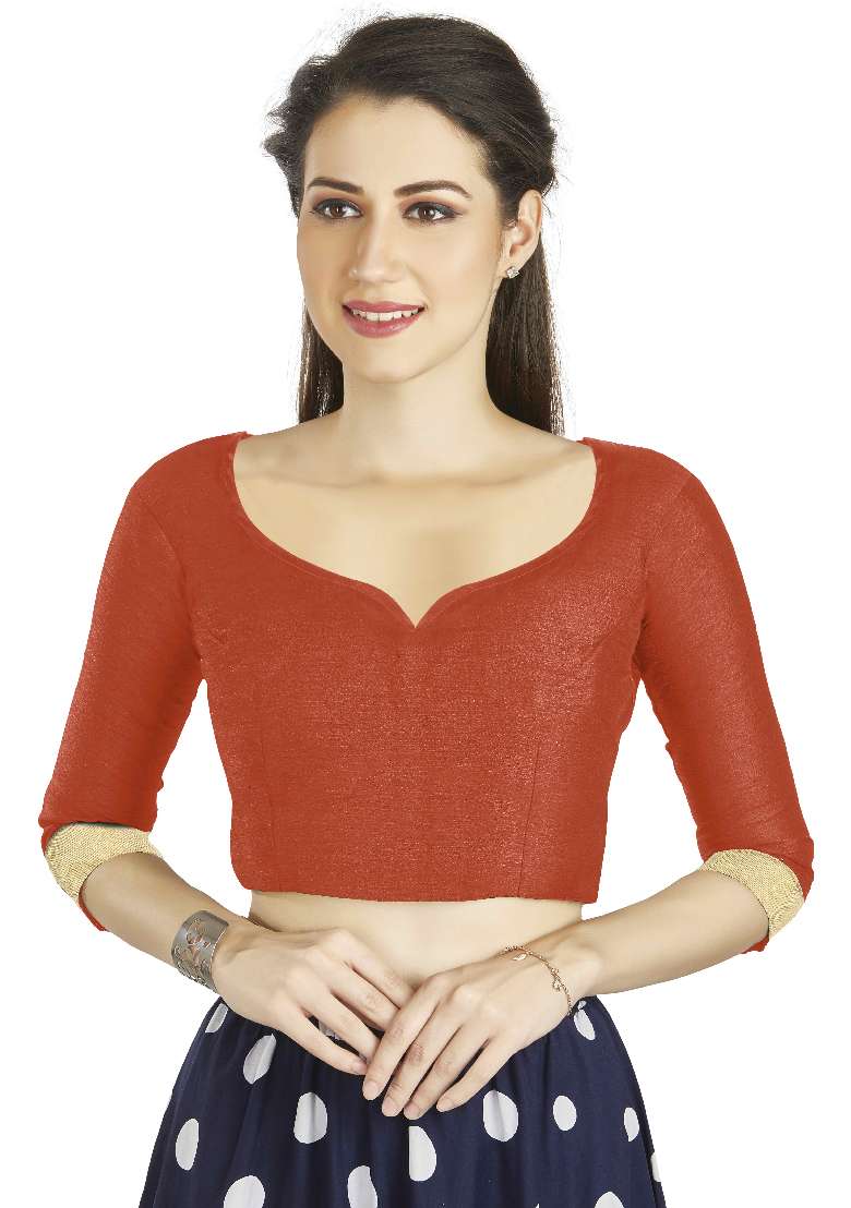 Orange Motif Art Silk Blouse - Indya
